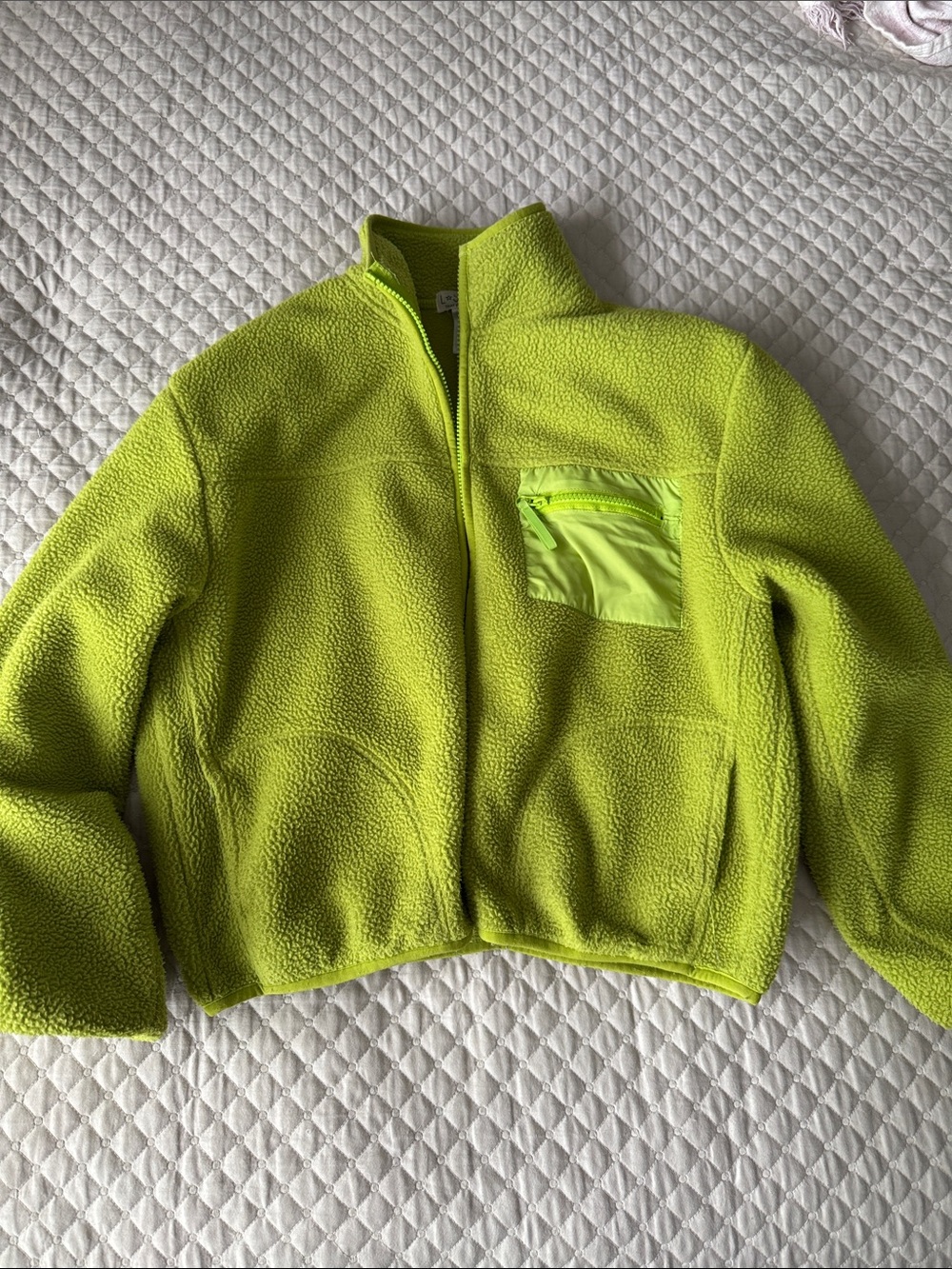 l*space Kids Neon Lime Green Puffer-Style Fleece Jacket